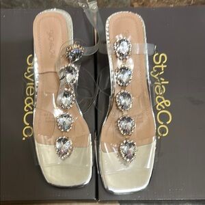 Style & Co Silver Heels with Crystal Embellishments -  never worn -